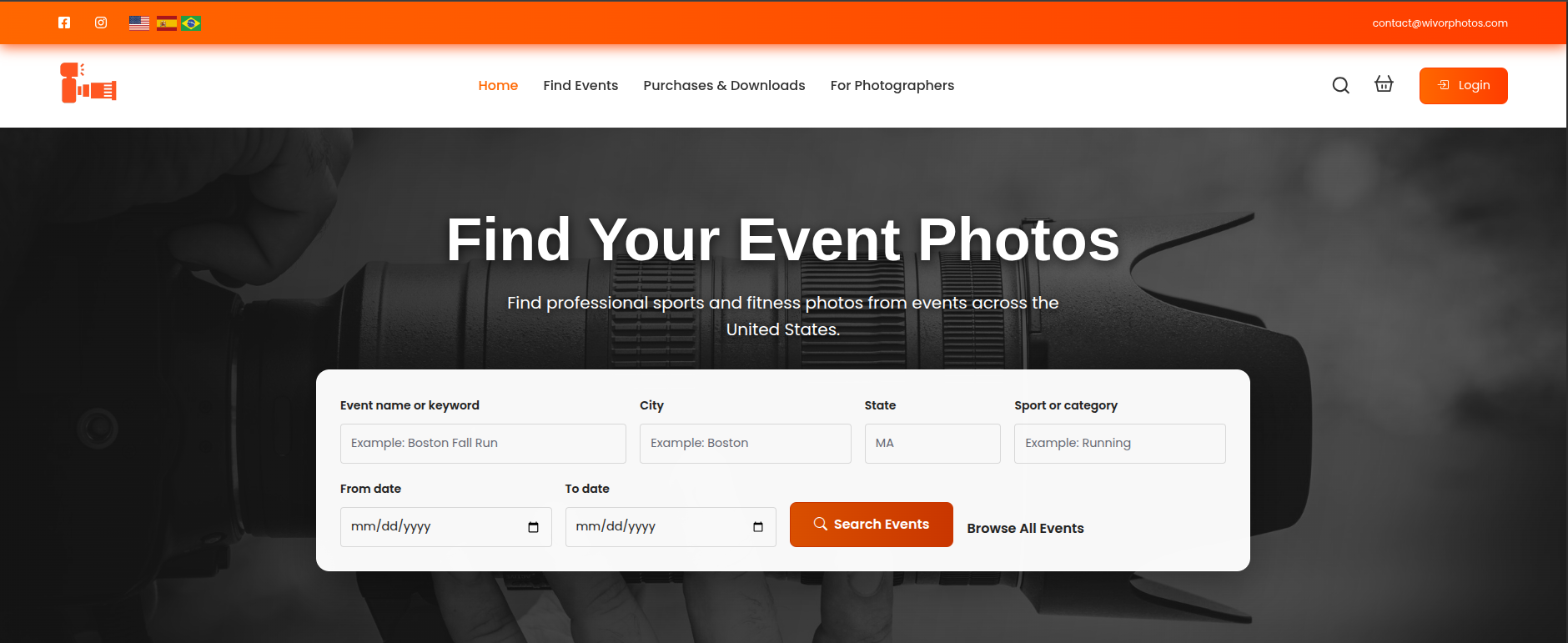 WivorPhotos home page showing the Login button